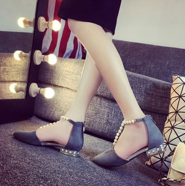 Gray Korea Beaded Fashion Shoes