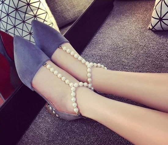 Gray Korea Beaded Fashion Shoes