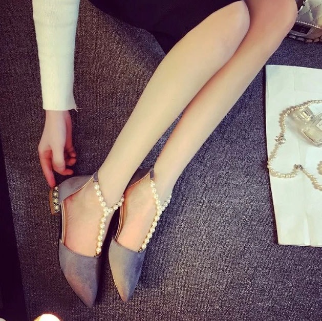 Gray Korea Beaded Fashion Shoes