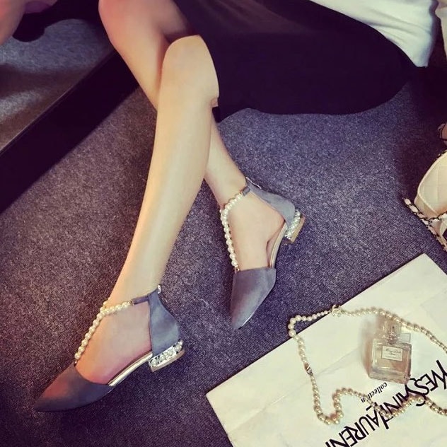 Gray Korea Beaded Fashion Shoes