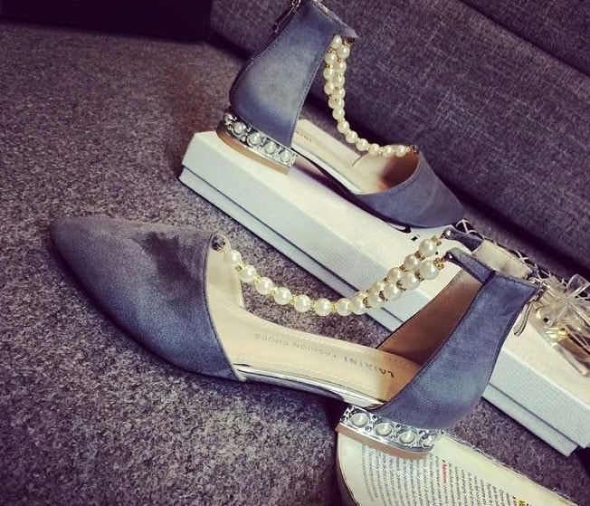 Gray Korea Beaded Fashion Shoes