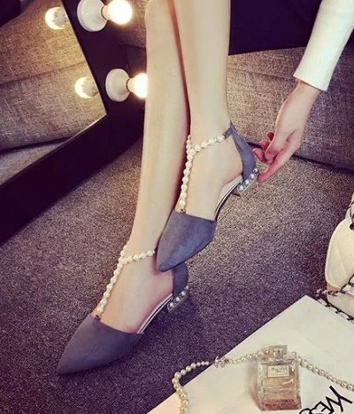 Gray Korea Beaded Fashion Shoes