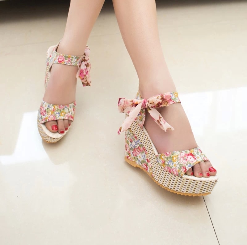 Pink High Heel Roman Wedges