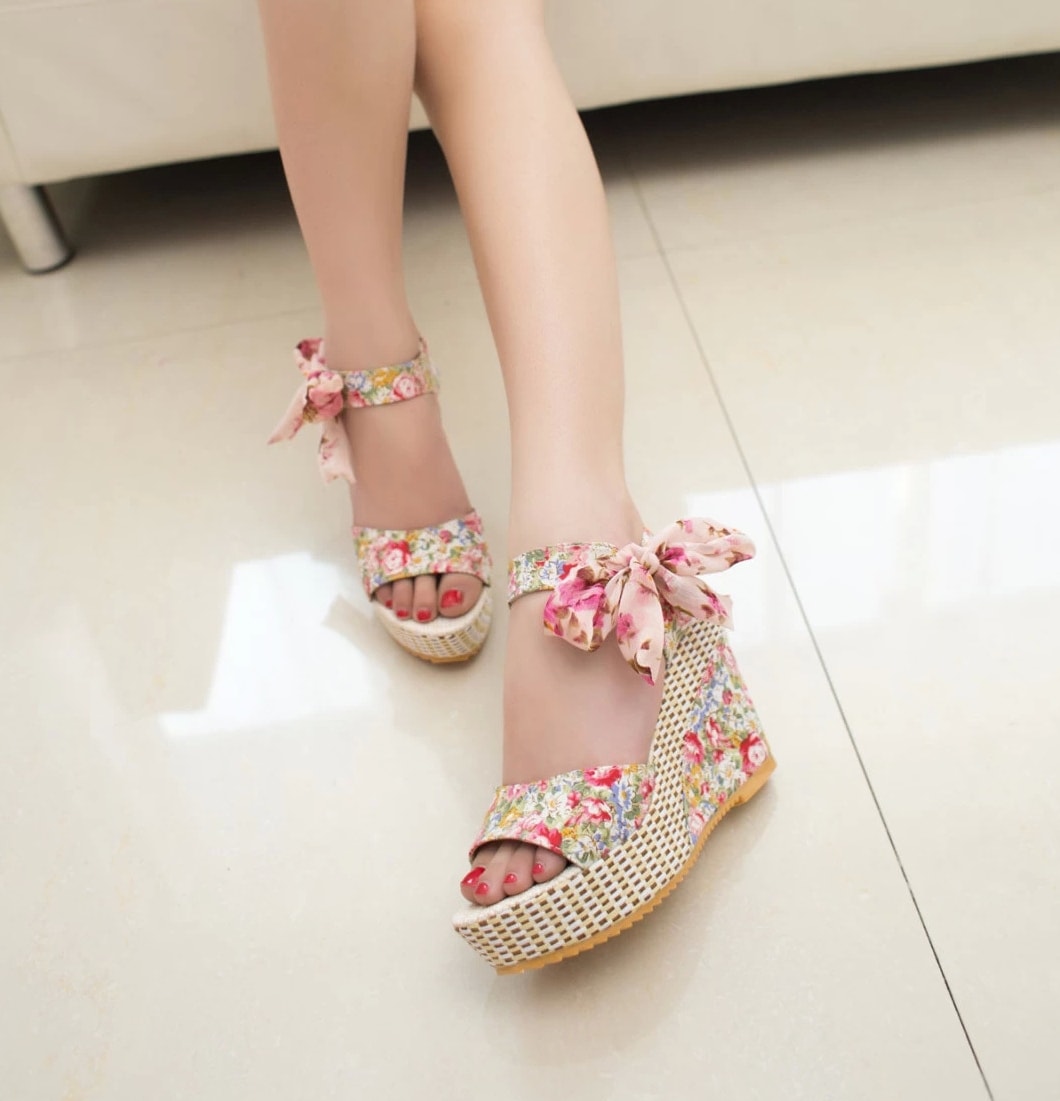 Pink High Heel Roman Wedges