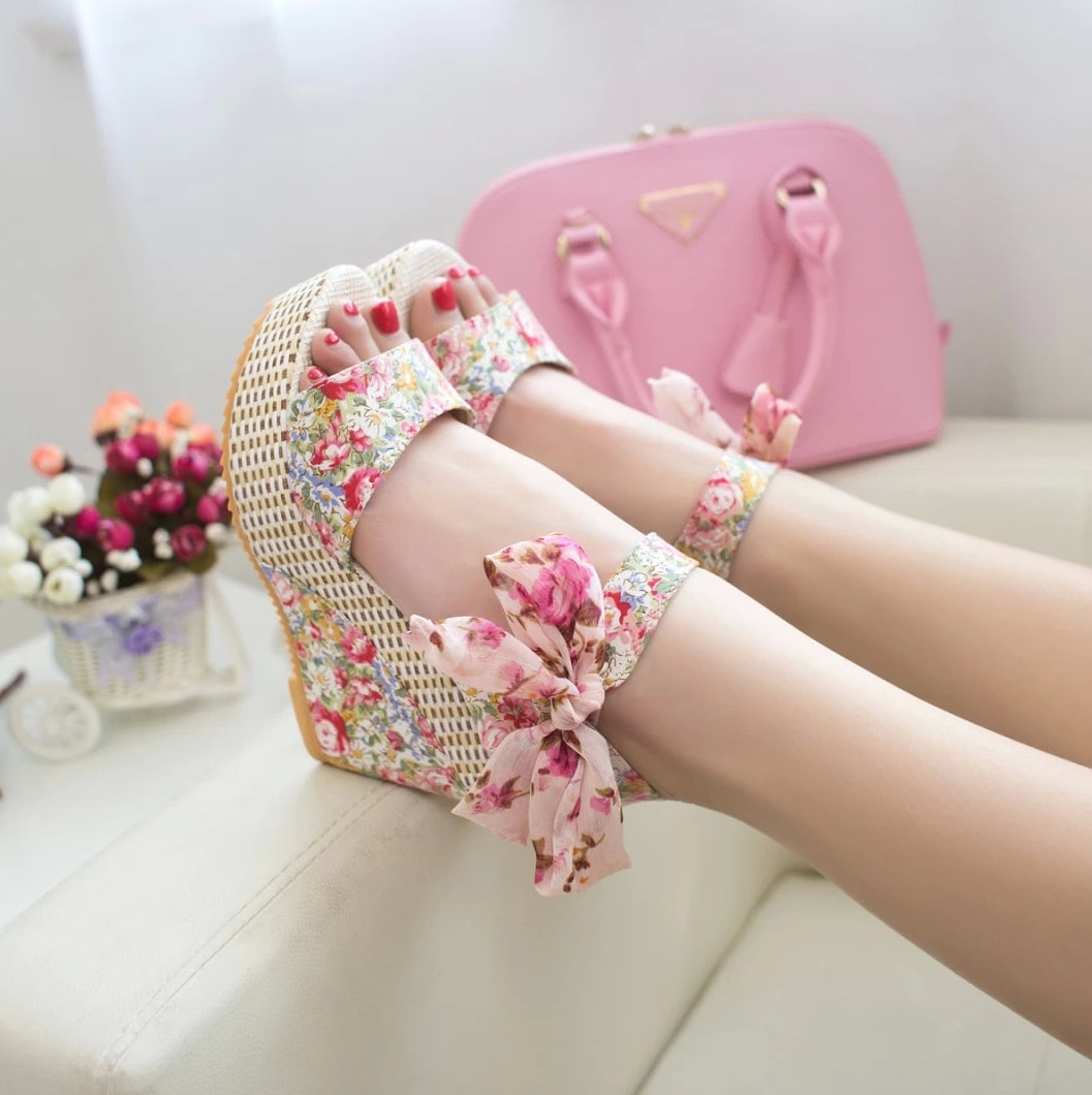 Pink High Heel Roman Wedges