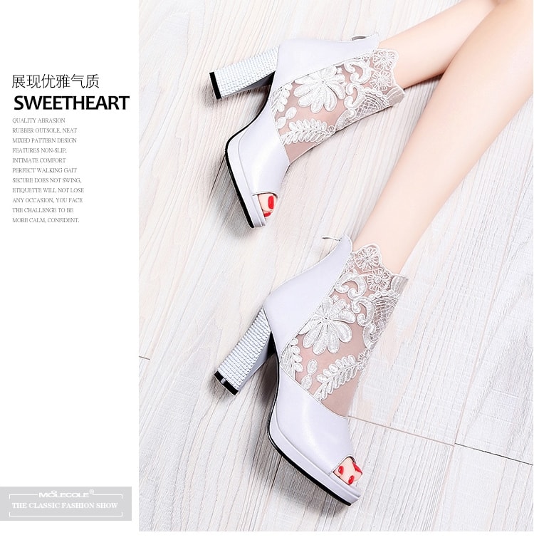 White Lace Heel Boots Moolecole Original