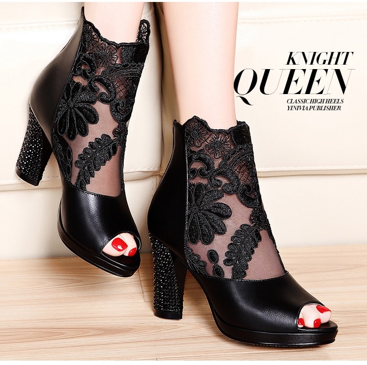 Black Lace Heel Boots Moolecole Original