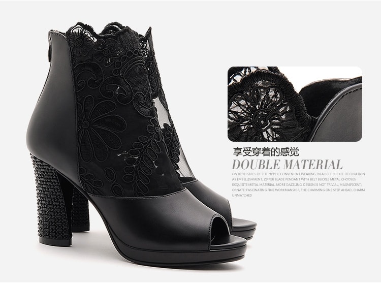 Black Lace Heel Boots Moolecole Original