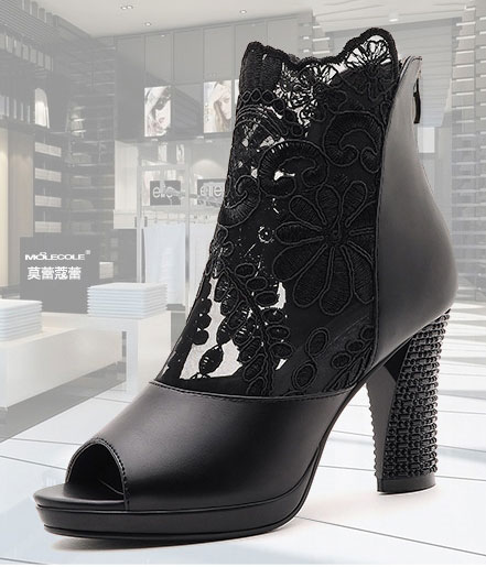 Black Lace Heel Boots Moolecole Original