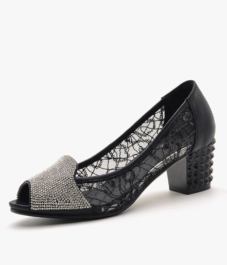 Black Mid Heel Lace Shoe Moolecole Original