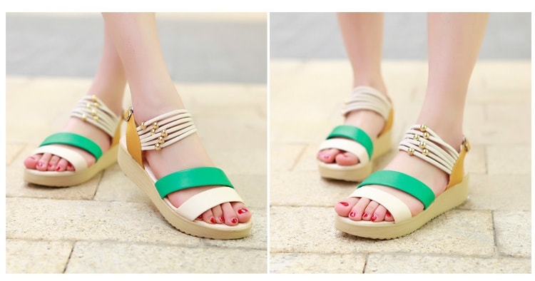 Green Bohemian Beaded Flat Wedges