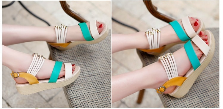 Green Bohemian Beaded Flat Wedges