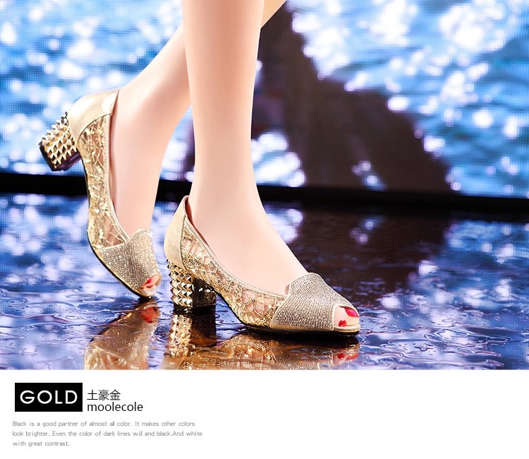 Golden Mid Heel Lace Shoe Moolecole Original