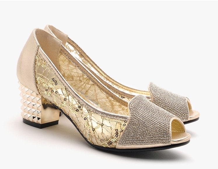 Golden Mid Heel Lace Shoe Moolecole Original