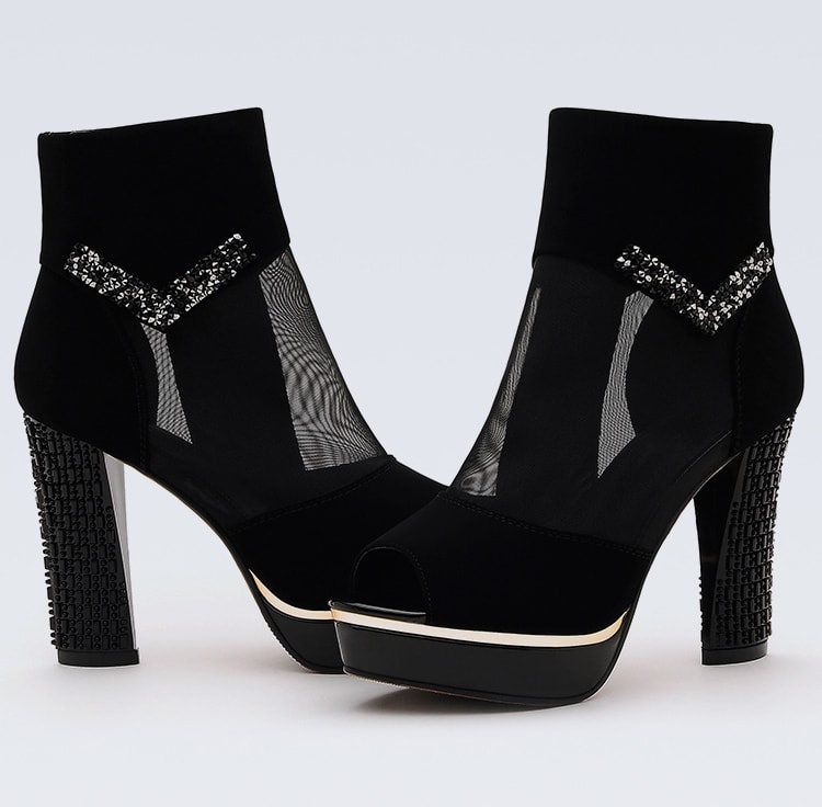 Black Mesh High Heel Boots Moolecole Original