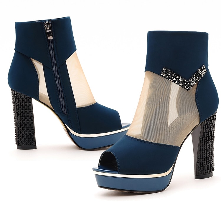 Blue Mesh High Heel Boots Moolecole Original