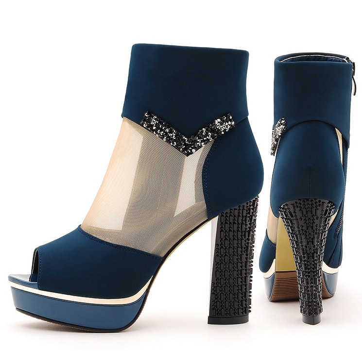 Blue Mesh High Heel Boots Moolecole Original