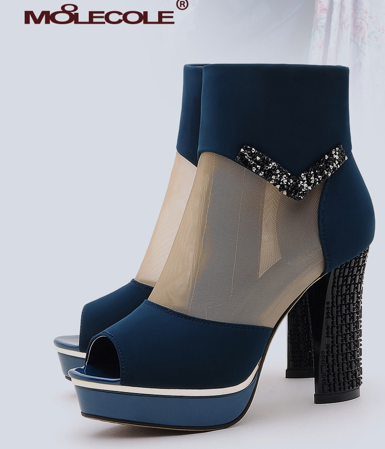 Blue Mesh High Heel Boots Moolecole Original