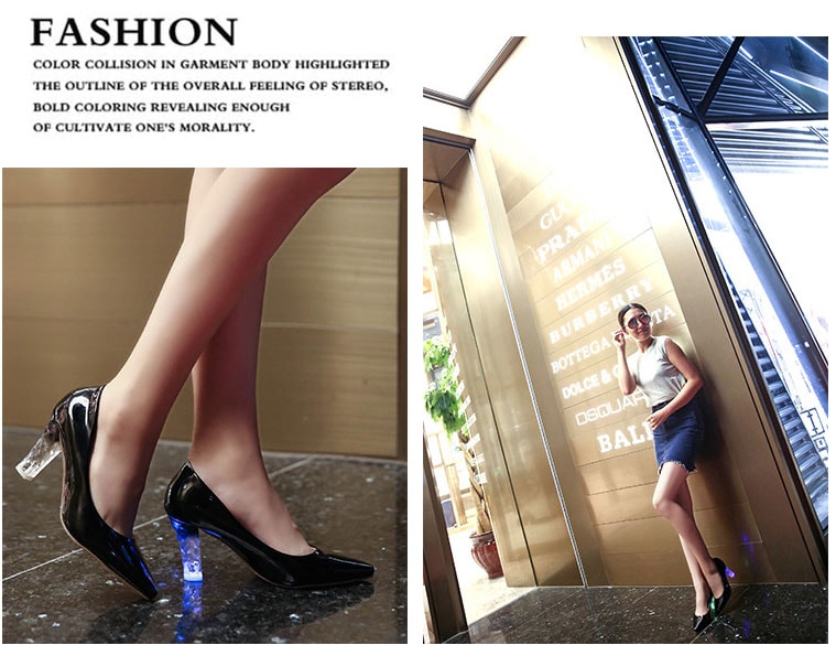 Black High Heeled LED Shoes - Female