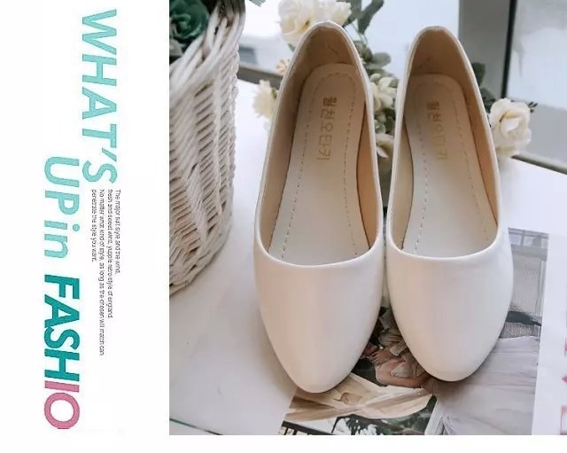 White Korean Pointed Low Heel Shoes