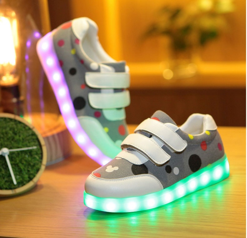 Gray Colorful Led Strap Shoes - Kids