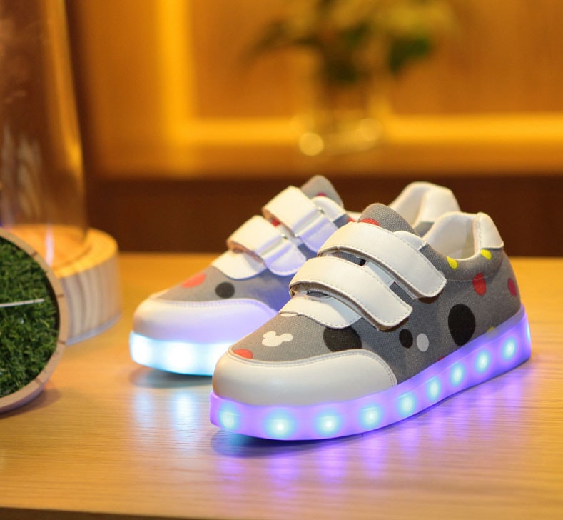 Gray Colorful Led Strap Shoes - Kids