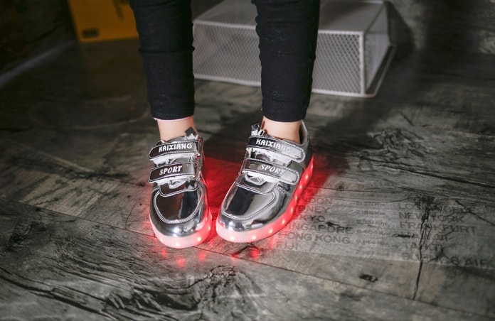 Silver Colorful Velcro LED Shoes - Kids