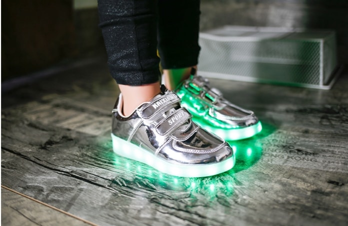 Silver Colorful Velcro LED Shoes - Kids