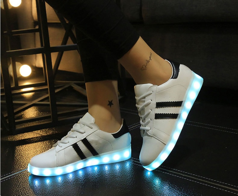 White Two Stripe Led Shoes - Unisex Adult