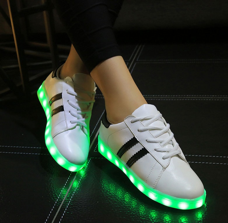 White Two Stripe Led Shoes - Unisex Adult