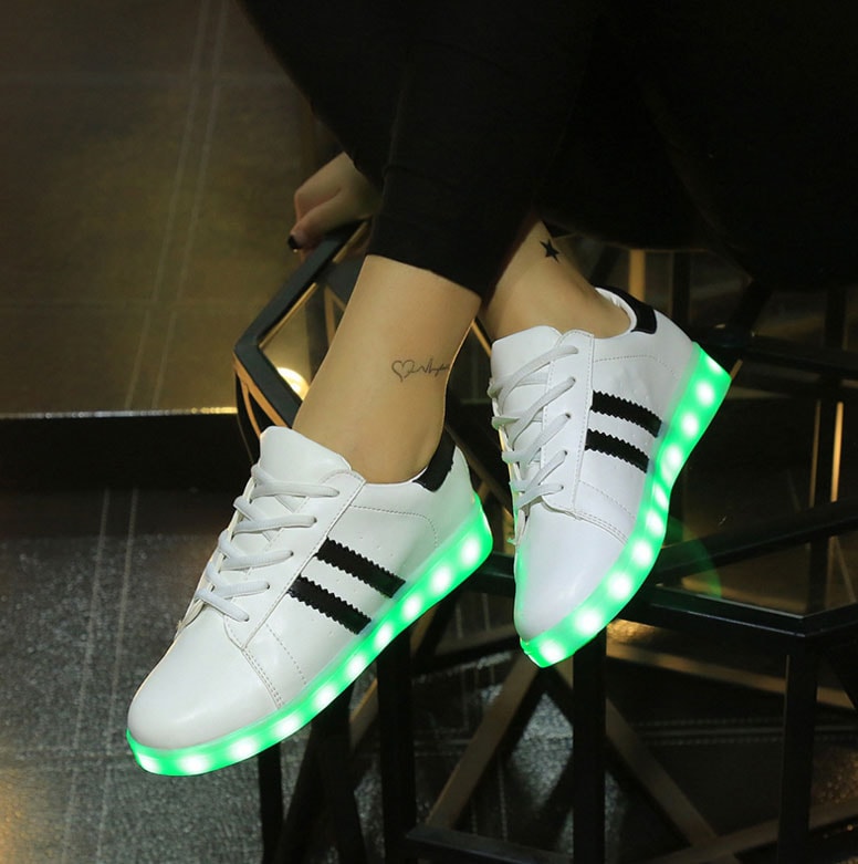 White Two Stripe Led Shoes - Unisex Adult