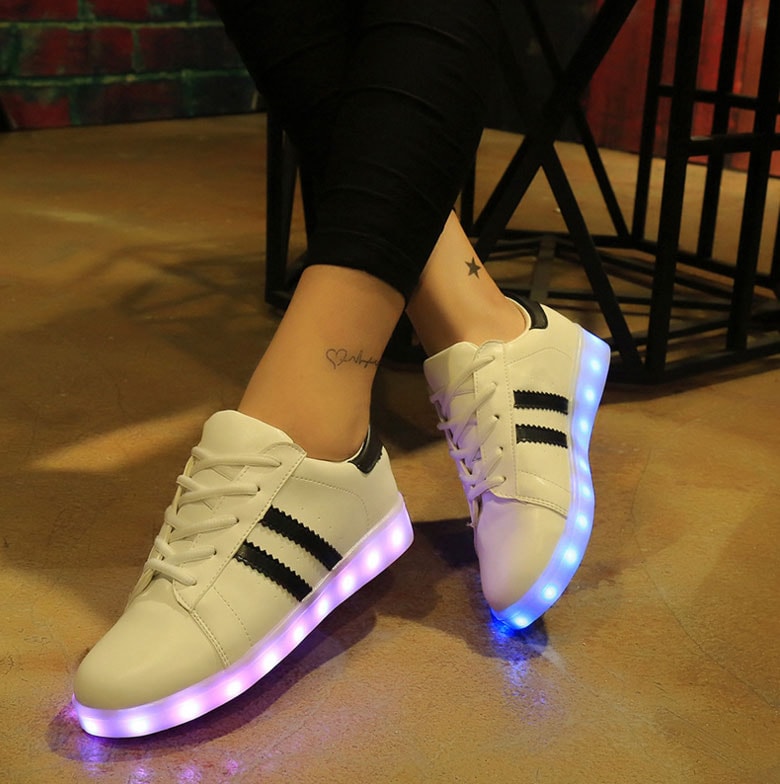 White Two Stripe Led Shoes - Unisex Adult