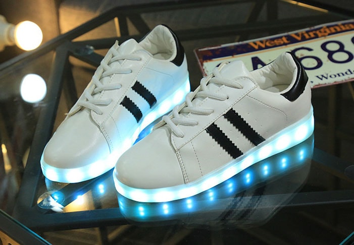 White Two Stripe Led Shoes - Unisex Adult