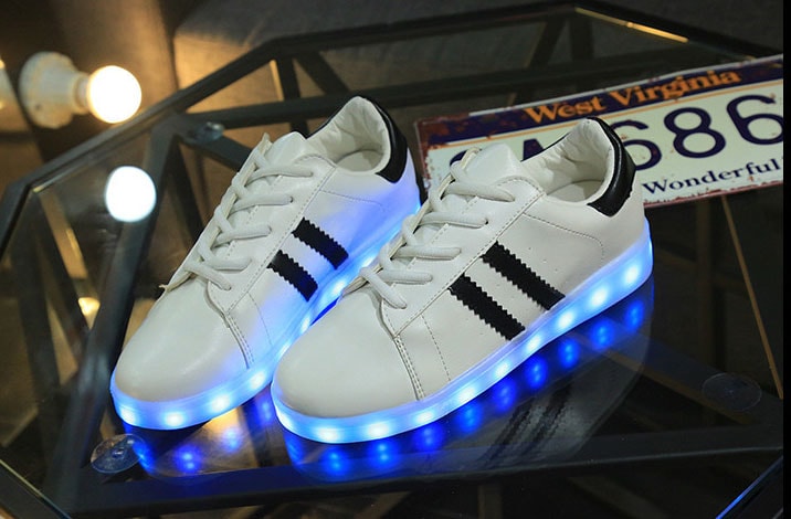 White Two Stripe Led Shoes - Unisex Adult