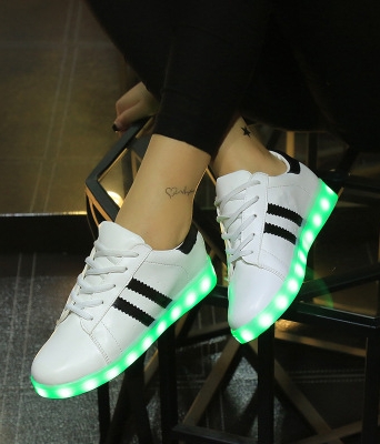 White Two Stripe Led Shoes - Unisex Adult