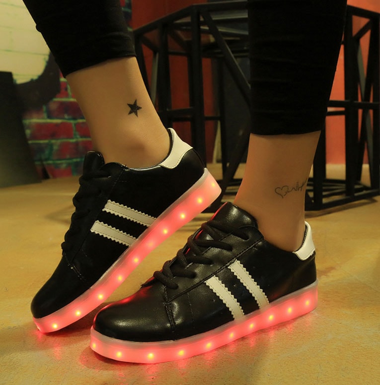 Black Two Stripe Led Shoes - Unisex Adult