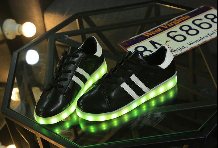 Black Two Stripe Led Shoes - Unisex Adult