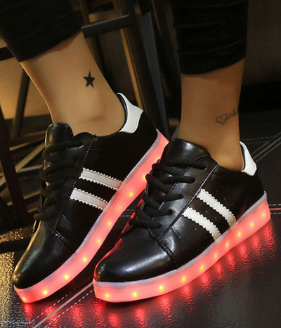 Black Two Stripe Led Shoes - Unisex Adult