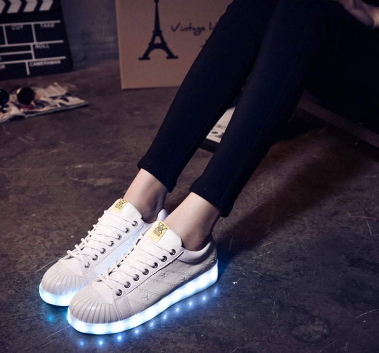 White Casual Colorful LED Shoes - Female