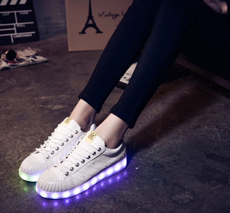 White Casual Colorful LED Shoes - Female