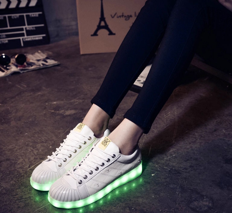 White Casual Colorful LED Shoes - Female