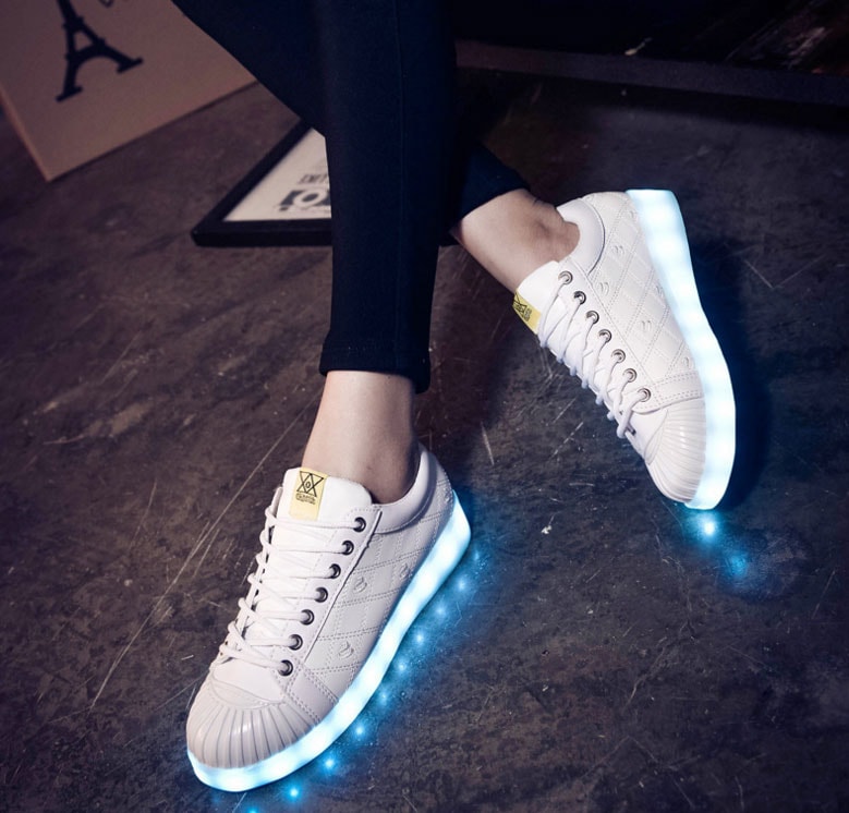 White Casual Colorful LED Shoes - Female