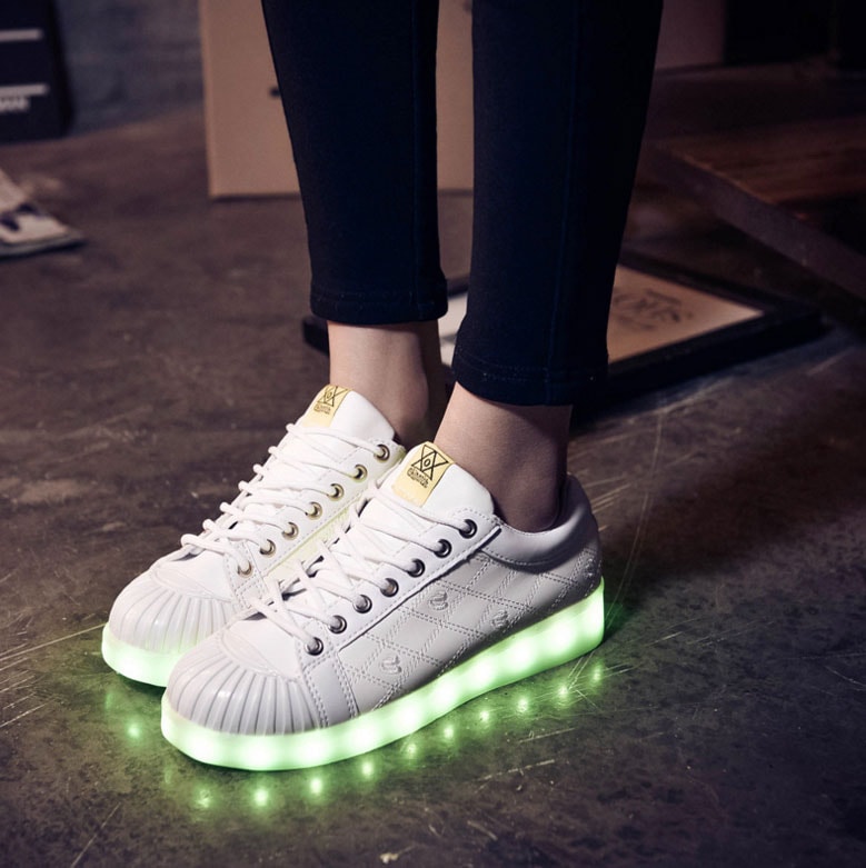 White Casual Colorful LED Shoes - Female