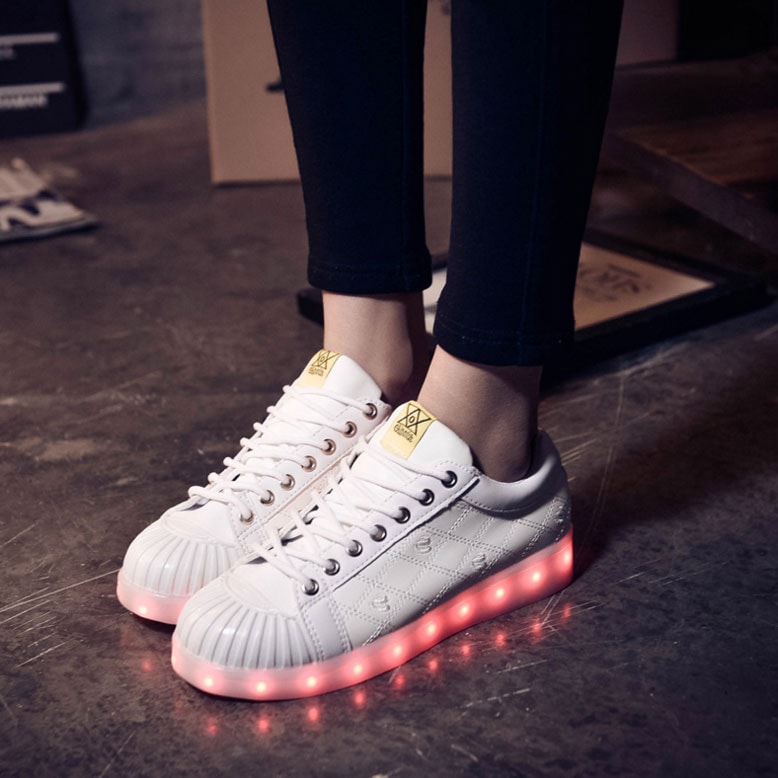 White Casual Colorful LED Shoes - Female