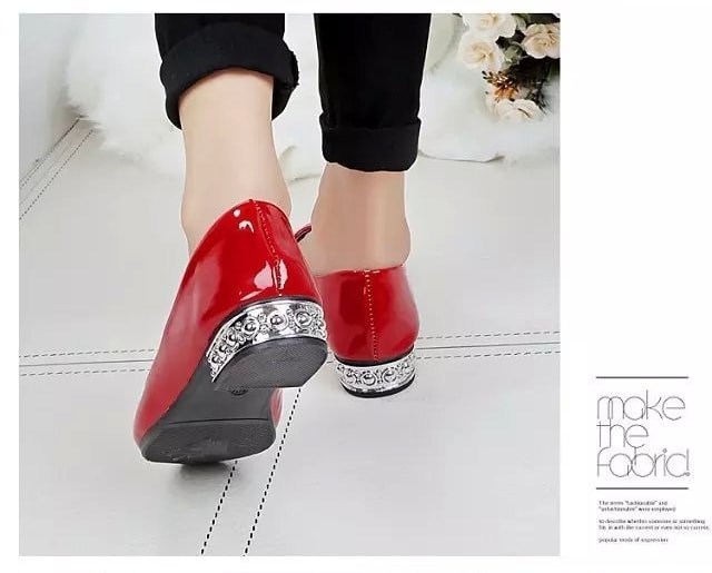 Red Korean Pointed Low Heel Shoes