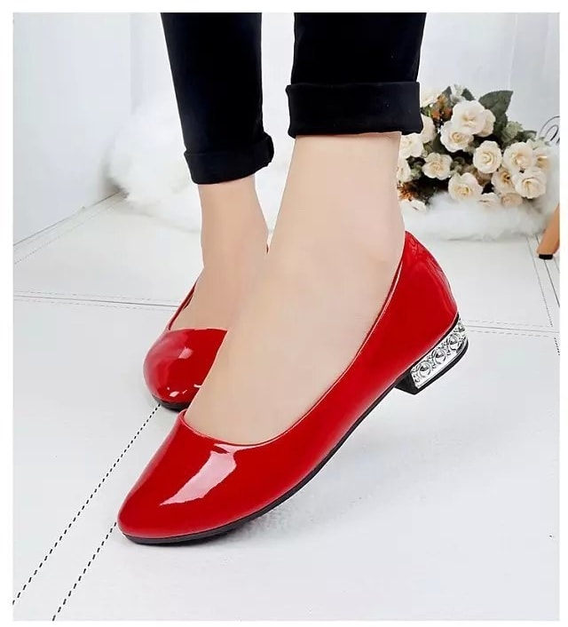 Red Korean Pointed Low Heel Shoes