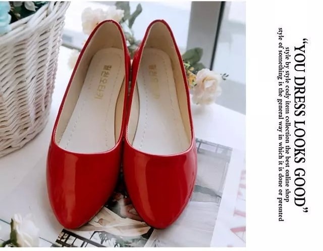 Red Korean Pointed Low Heel Shoes