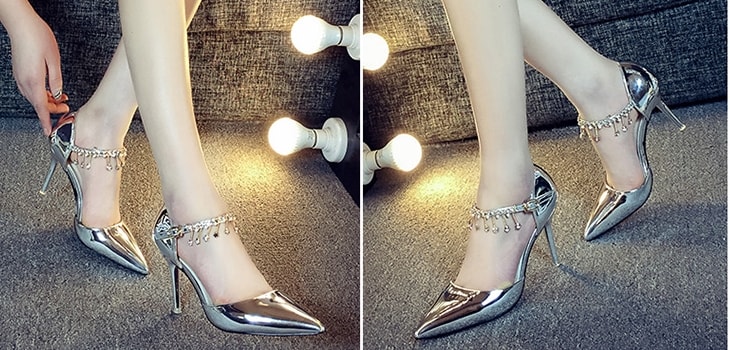 Silver High Heel Pointed Shoe Moolecole