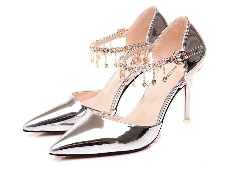 Silver High Heel Pointed Shoe Moolecole