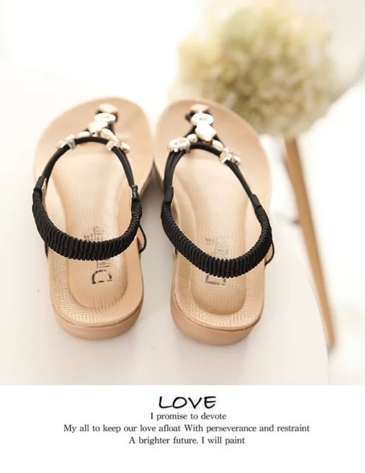 Black Bohemian Beaded Sandals Import